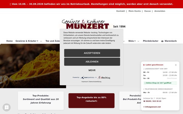 Screenshot of gewuerzversand.com