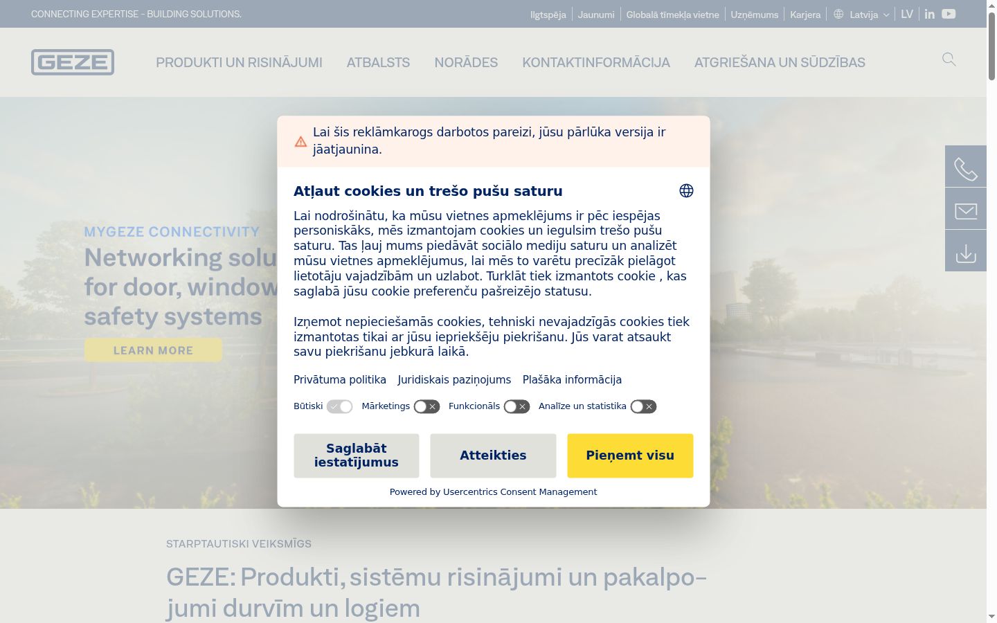 Screenshot des Einwilligungsbanners vor jeglicher Interaktion