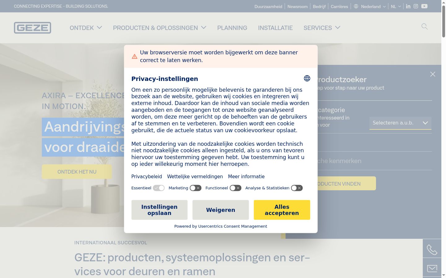 Screenshot des Einwilligungsbanners vor jeglicher Interaktion