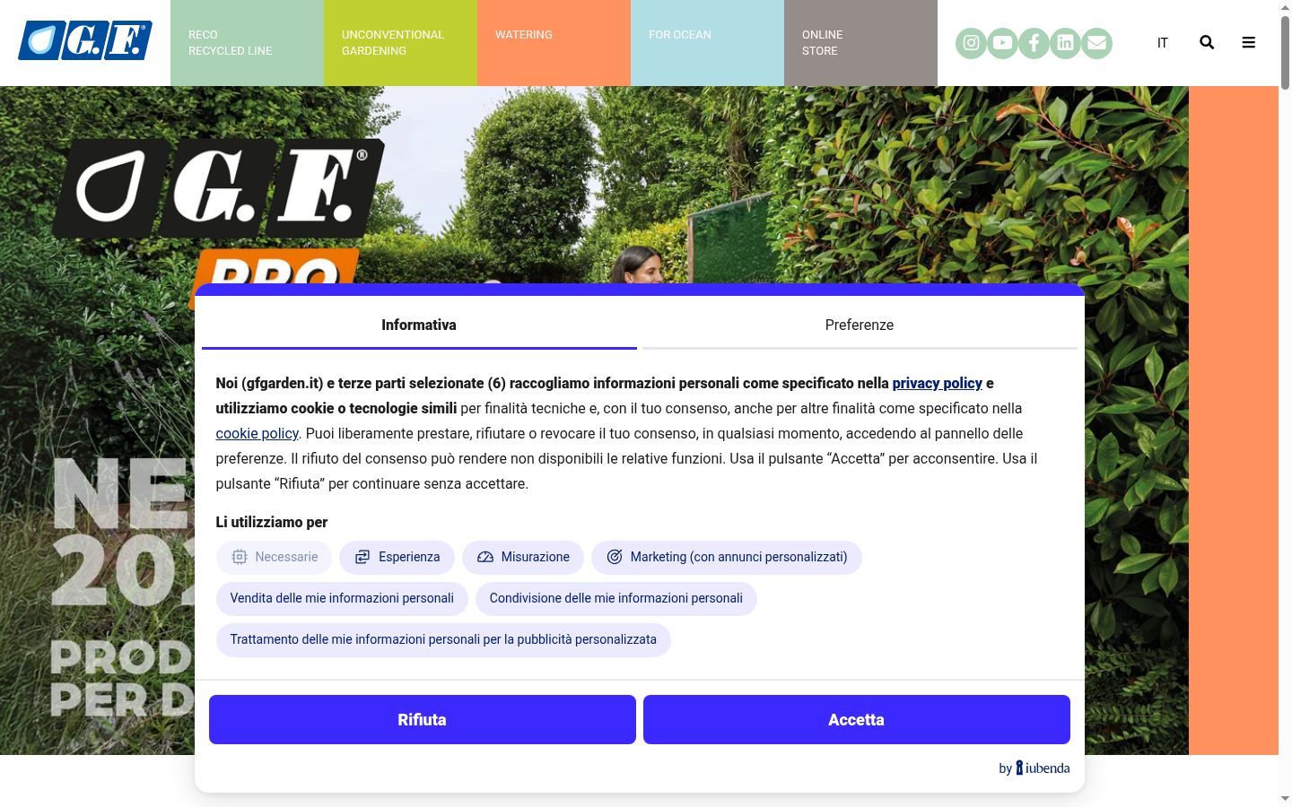 Screenshot del banner di consenso mostrato prima di qualsiasi interazione