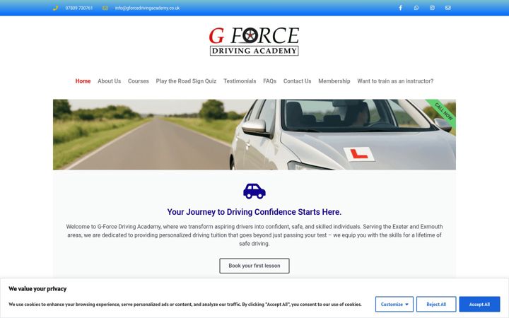 Screenshot of gforcedrivingacademy.co.uk