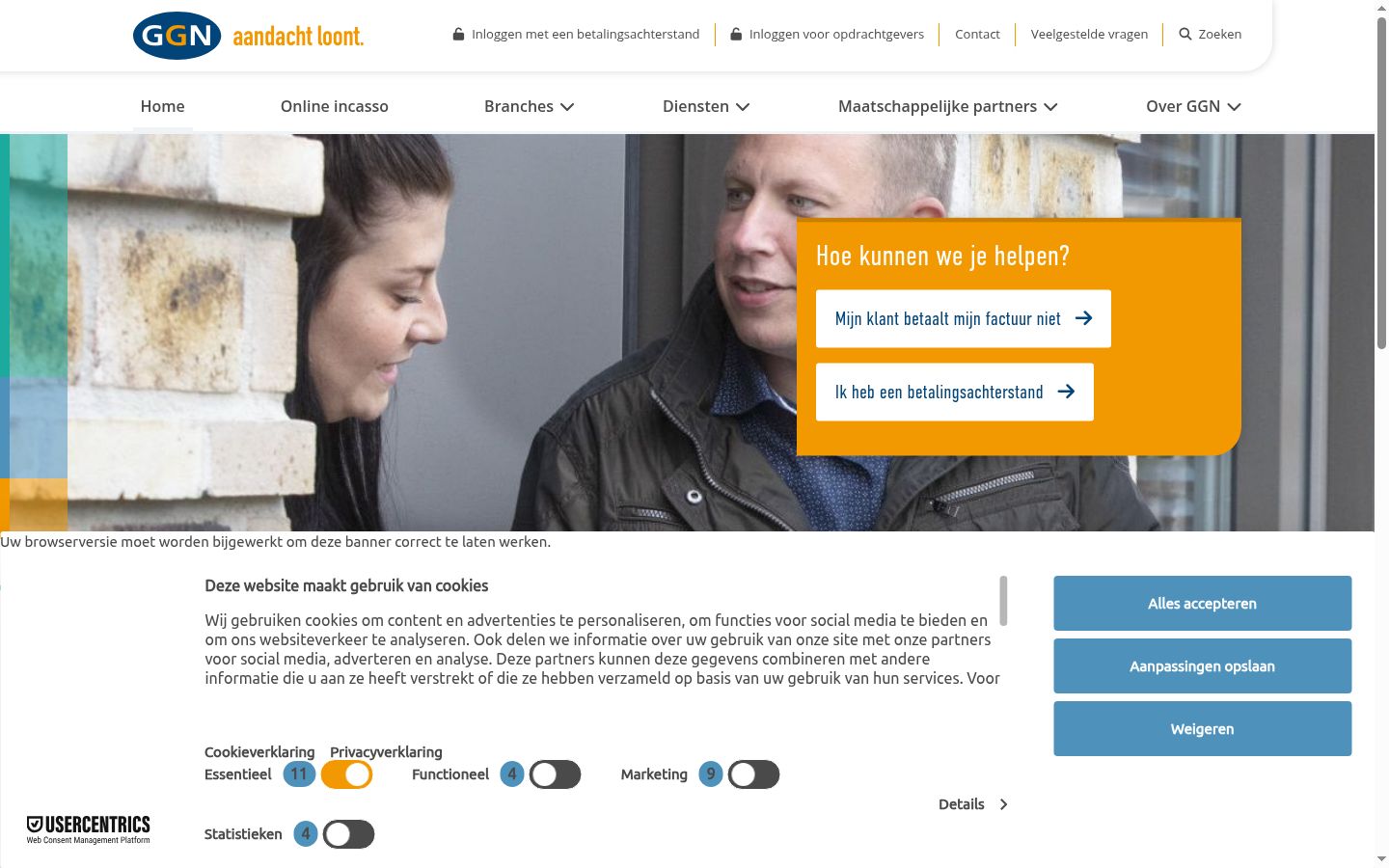 Skærmbillede af samtykkebanneret, som det blev vist før nogen interaktion