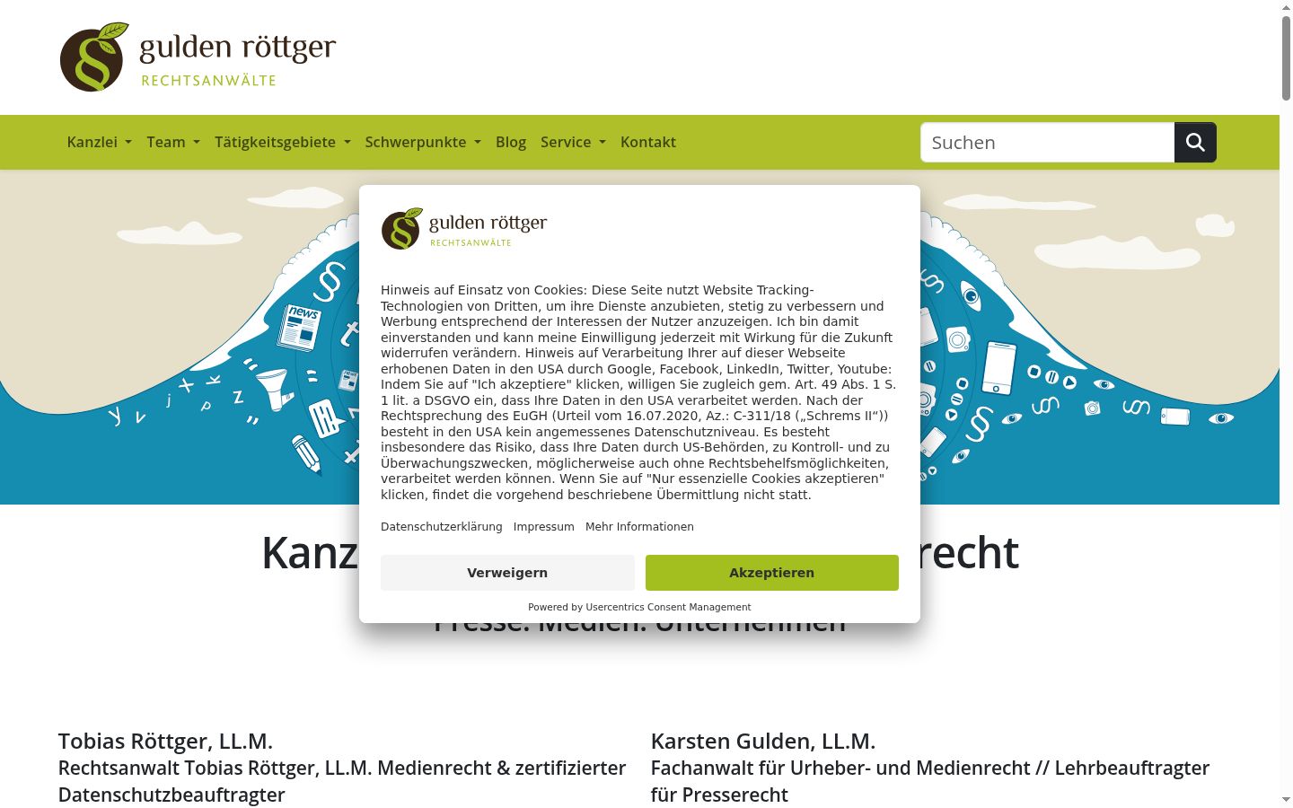 Screenshot des Einwilligungsbanners vor jeglicher Interaktion