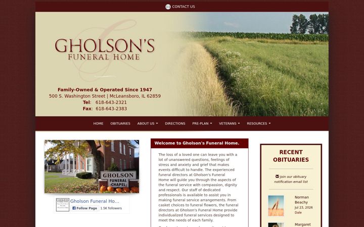 Screenshot of gholsonfuneralhome.com