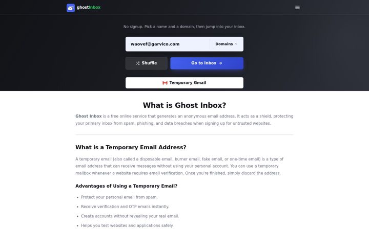Screenshot di ghostinbox.net