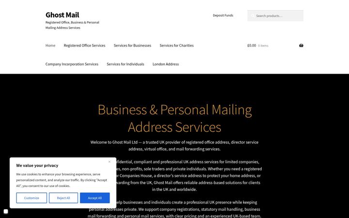 Screenshot of ghostmail.co.uk
