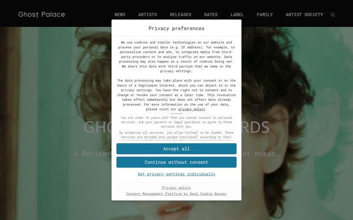 Screenshot of ghostpalacerecords.com