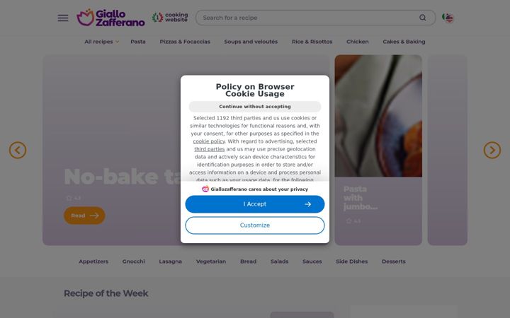 Captură de ecran a giallozafferano.com
