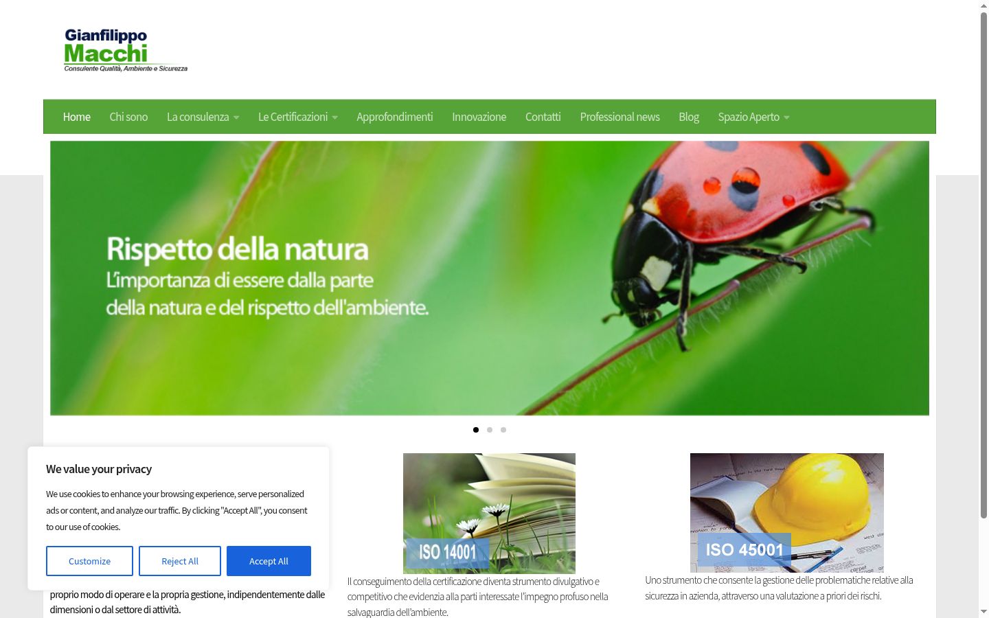Screenshot del banner di consenso mostrato prima di qualsiasi interazione