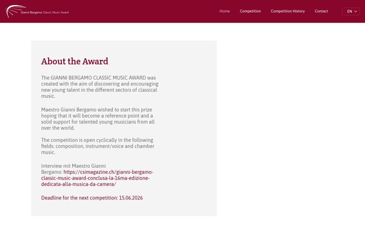 Screenshot of giannibergamoaward.ch