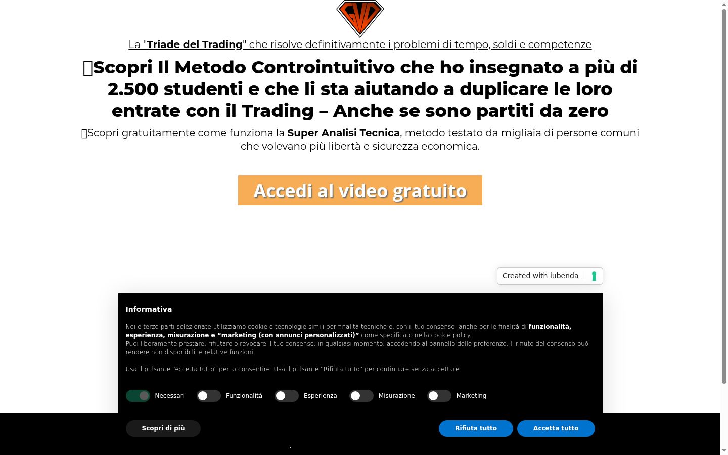Screenshot del banner di consenso mostrato prima di qualsiasi interazione