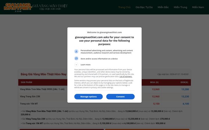 Screenshot of giavangmaothiet.com