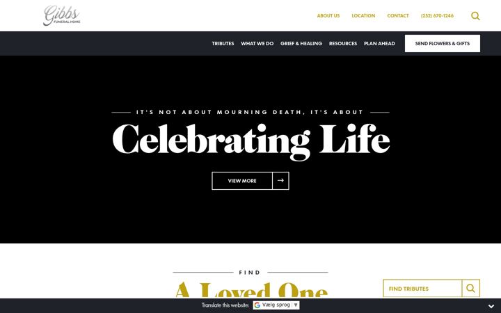 Screenshot of gibbsfunerals.com