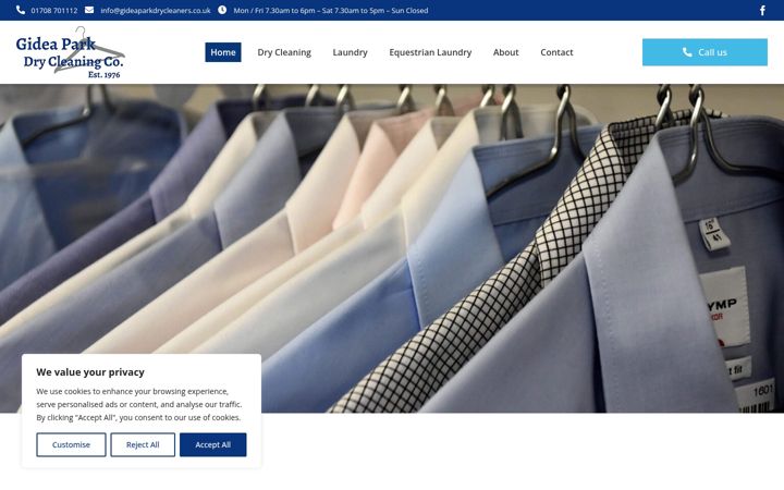 Screenshot of gideaparkdrycleaners.co.uk