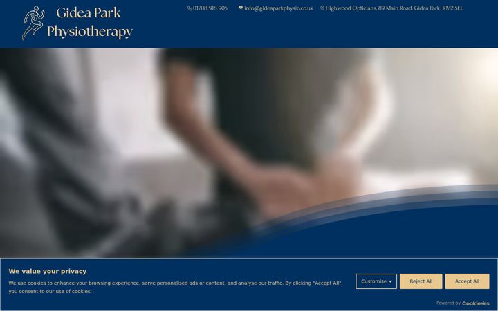 Screenshot of gideaparkphysio.co.uk