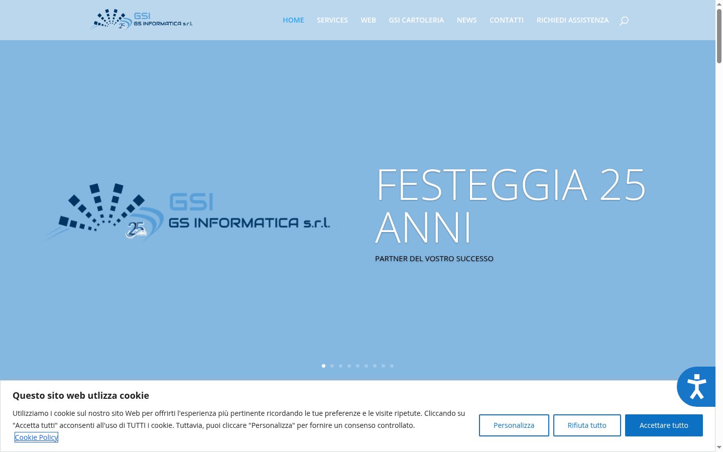 Screenshot del banner di consenso mostrato prima di qualsiasi interazione