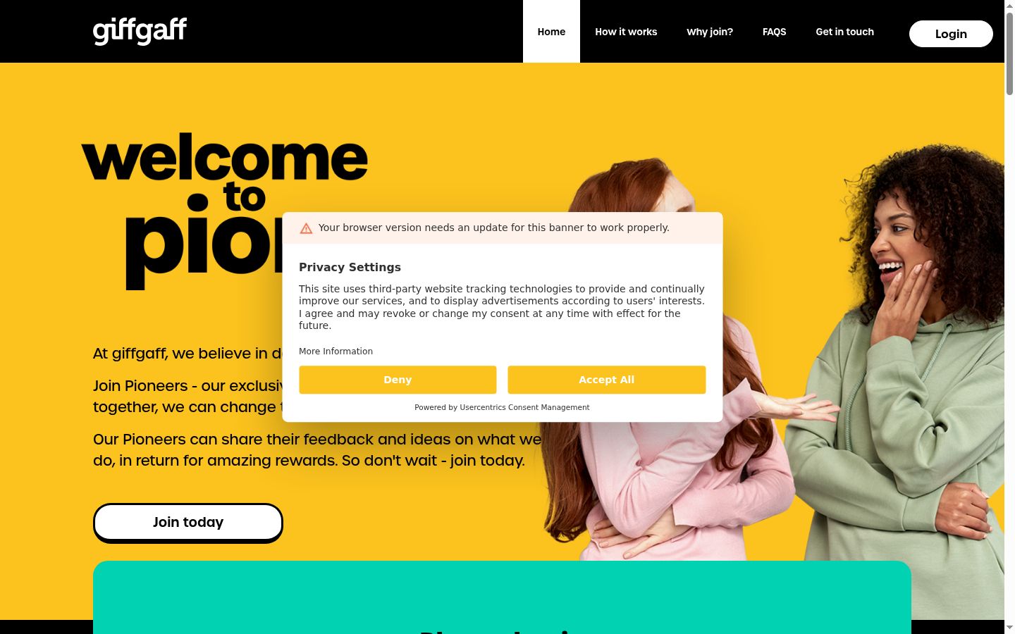 Screenshot of the consent banner shown before any interaction