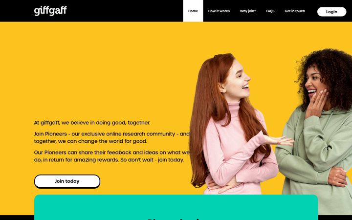 Screenshot of giffgaffpioneers.com