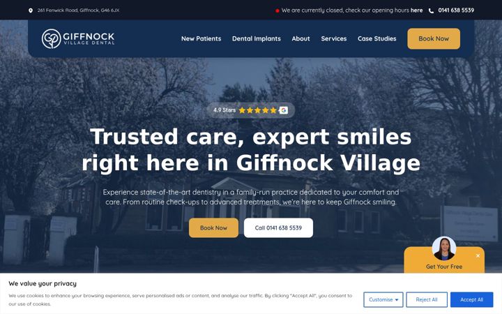 Screenshot of giffnockvillagedental.co.uk