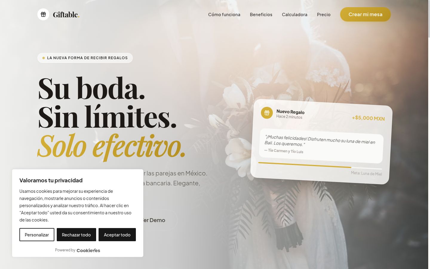 Captura de pantalla del banner de consentimiento mostrado antes de cualquier interacción