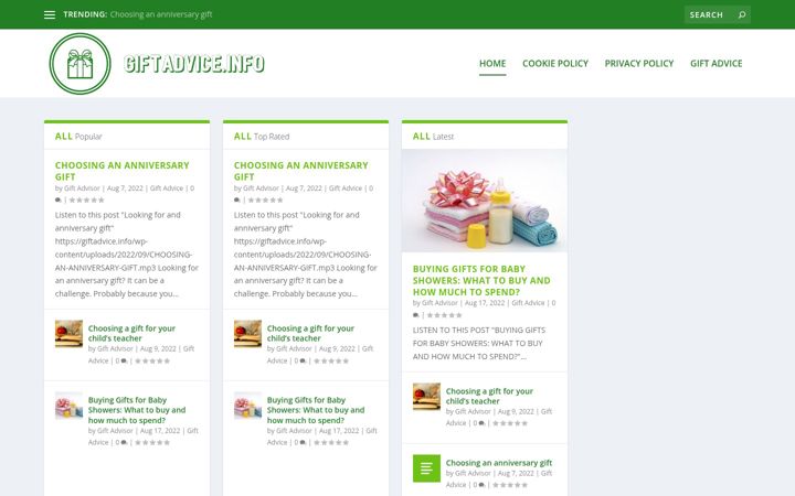 Screenshot of giftadvice.info