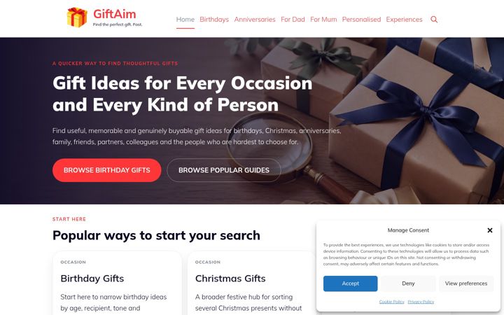 Screenshot of giftaim.uk