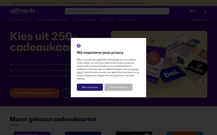 Screenshot of giftcards.nl