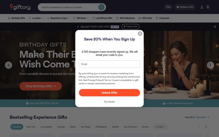 Screenshot of giftory.com