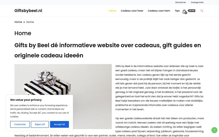Screenshot of giftsbybeel.nl