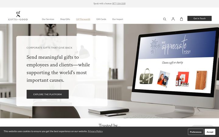 Captură de ecran a giftsforgood.com