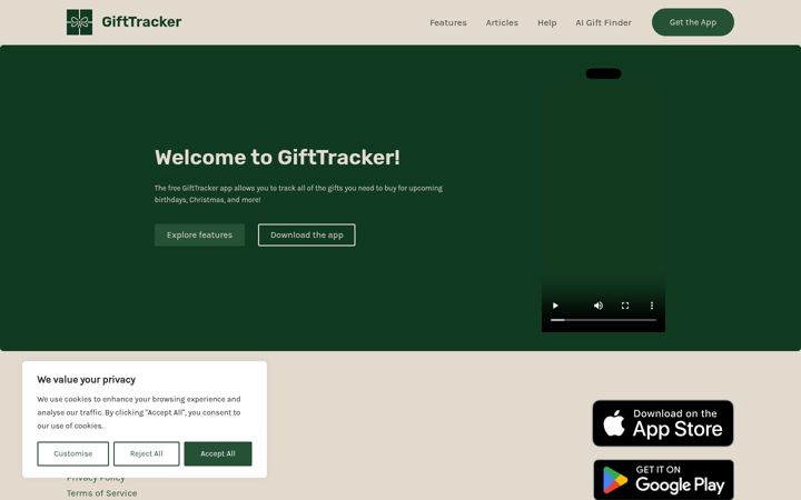 Screenshot of gifttracker.net