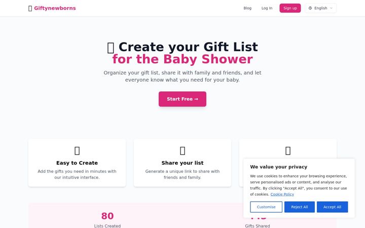 Screenshot of giftynewborns.com