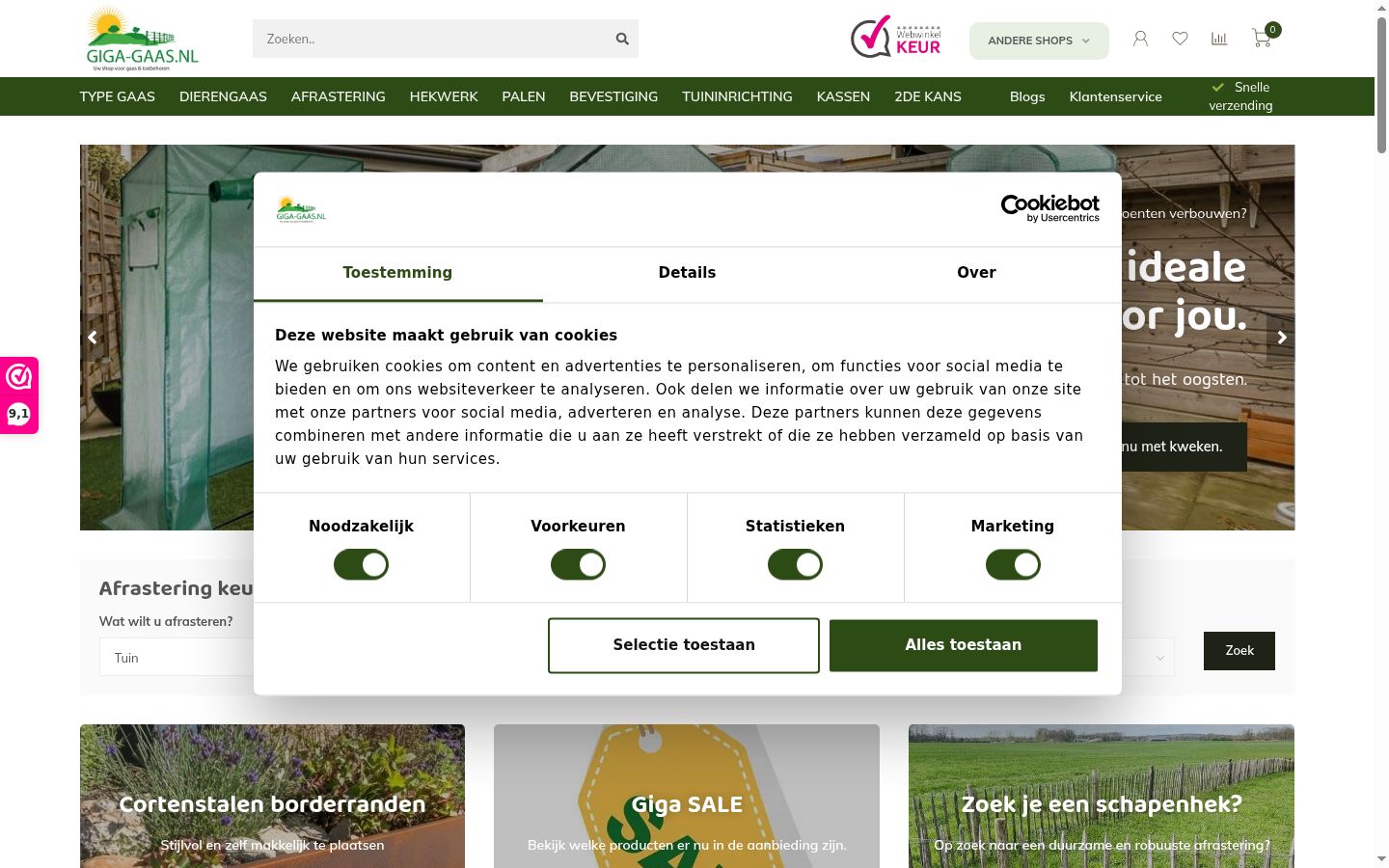 Screenshot van de toestemmingsbanner zoals getoond vóór enige interactie