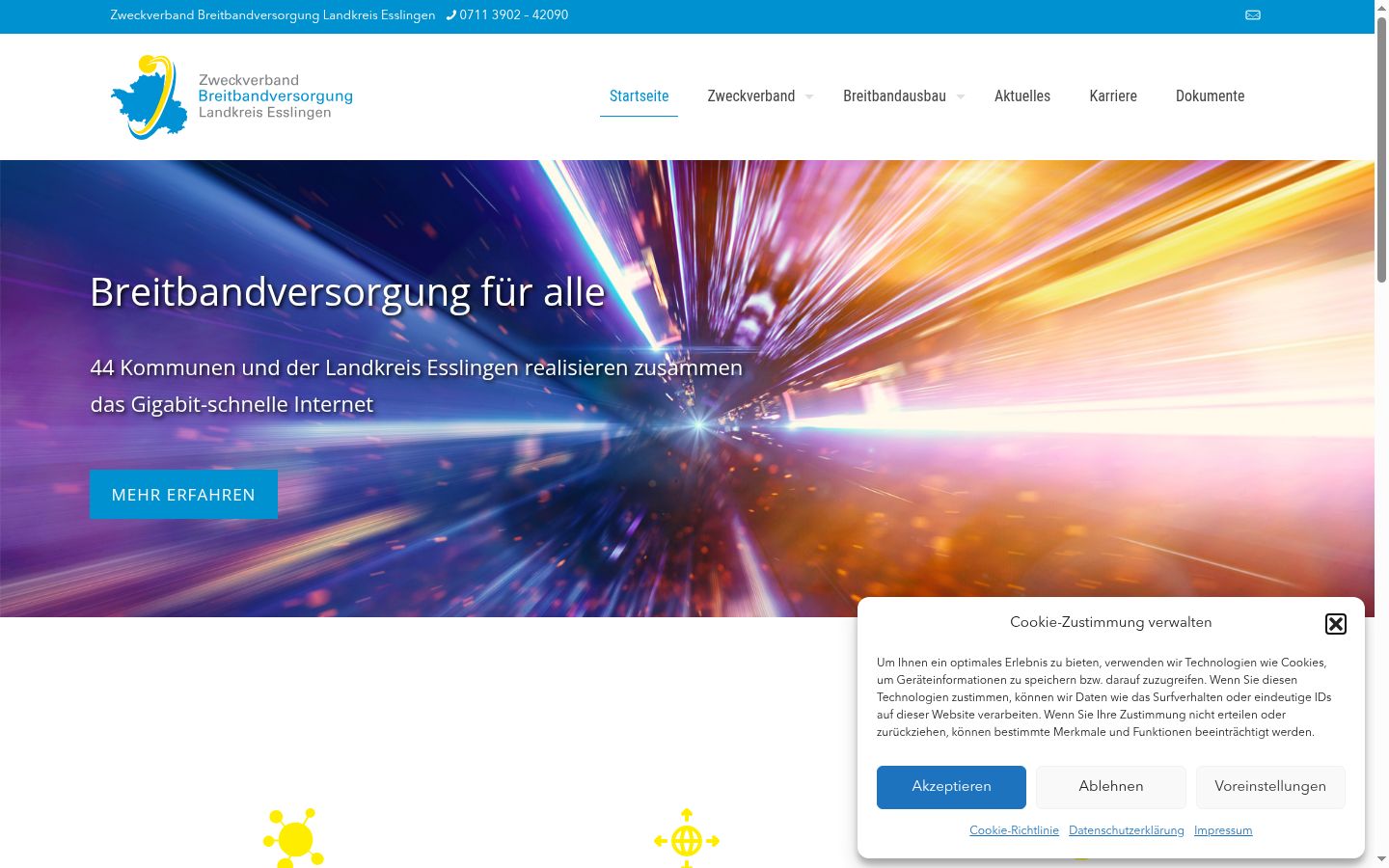 Screenshot des Einwilligungsbanners vor jeglicher Interaktion