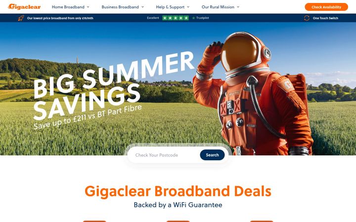 Snímek obrazovky gigaclear.net