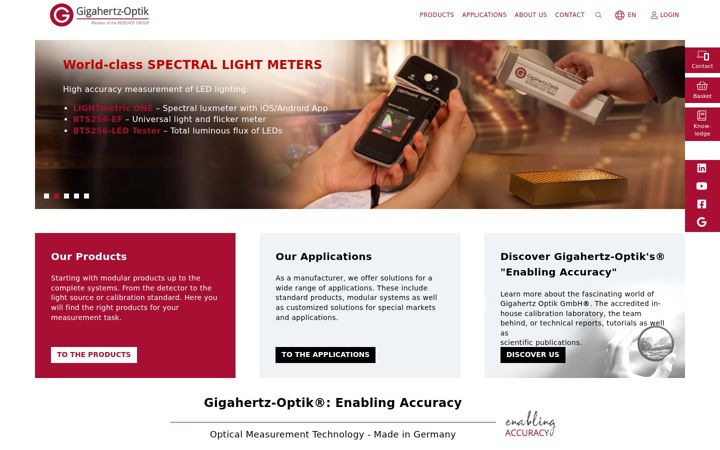 Screenshot of gigahertz-optik.com