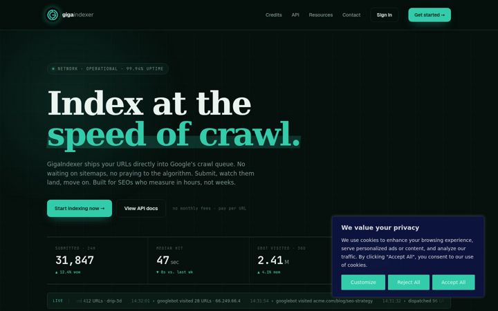 Screenshot of gigaindexer.com