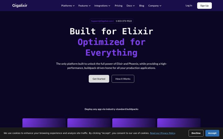 Screenshot of gigalixir.com