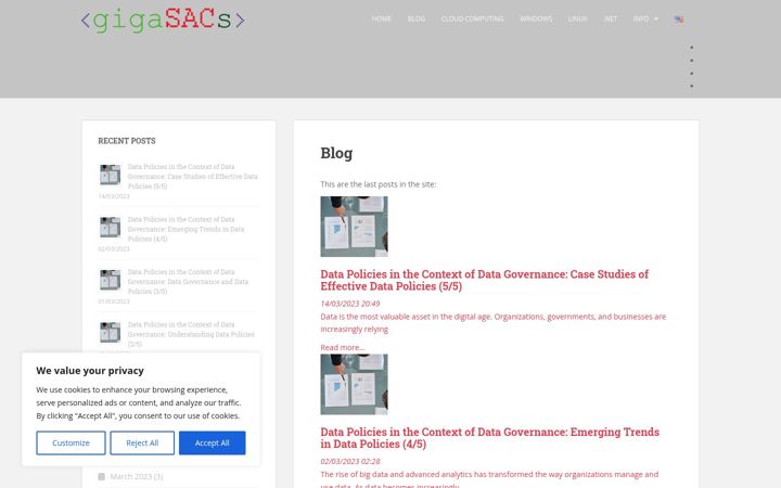 Screenshot of gigasacs.net