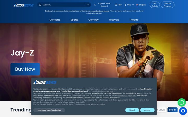 Screenshot of gigsberg.com