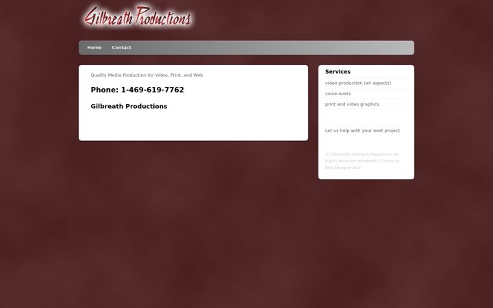 Screenshot of gilbreathproductions.com