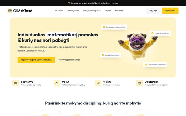 Snímek obrazovky gilesklase.lt