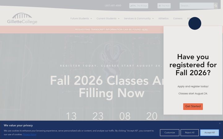 Screenshot of gillettecollege.org