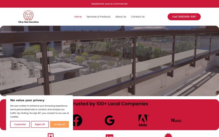 Screenshot of gilroyglassinnovations.com