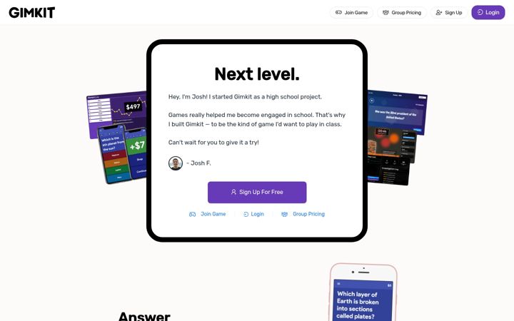 Screenshot ta' gimkit.com