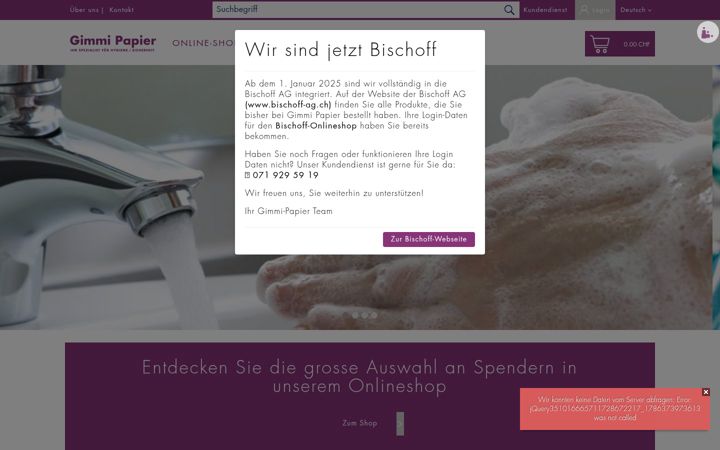 Screenshot of gimmi-papier.ch