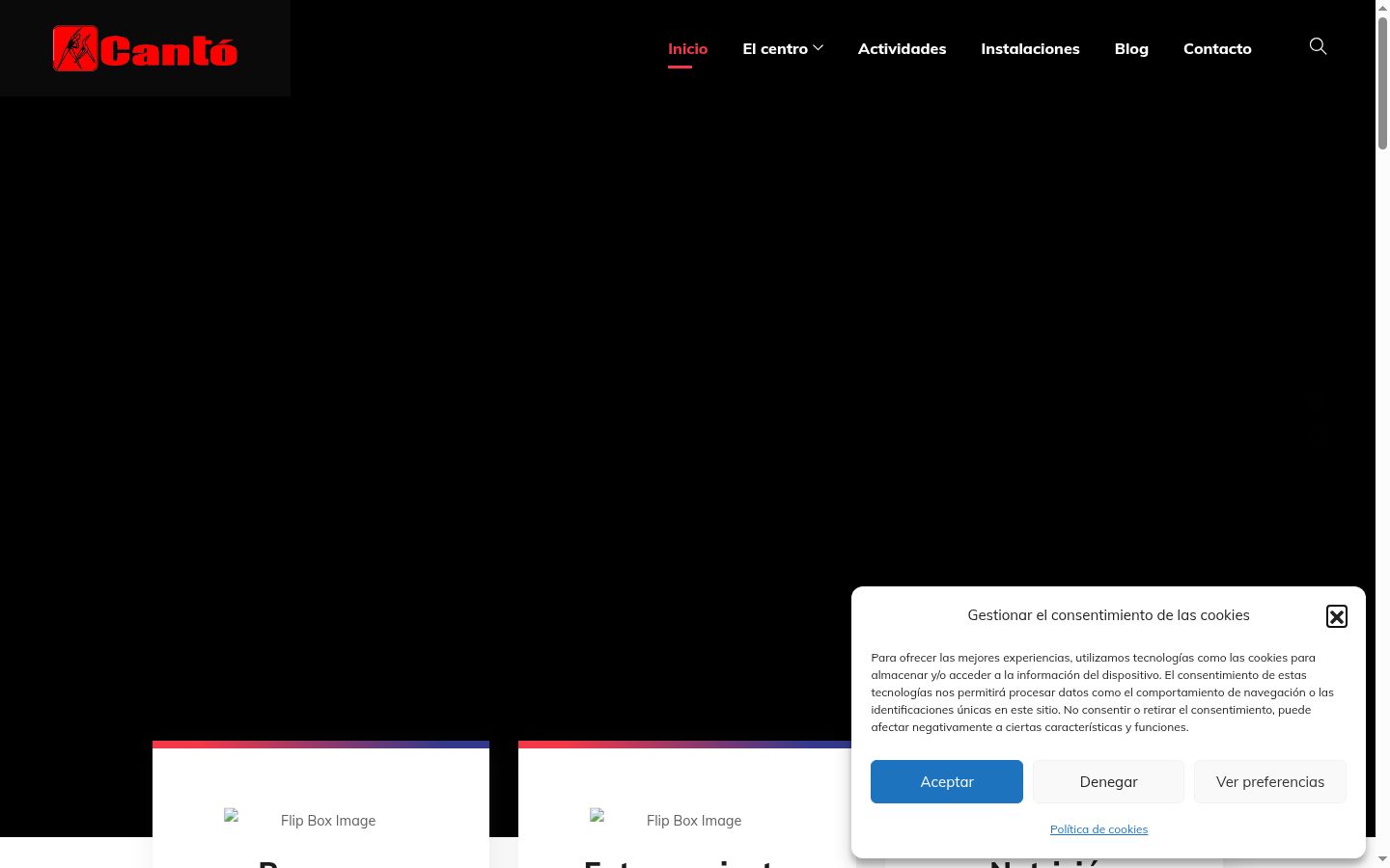 Captura de pantalla del banner de consentimiento mostrado antes de cualquier interacción