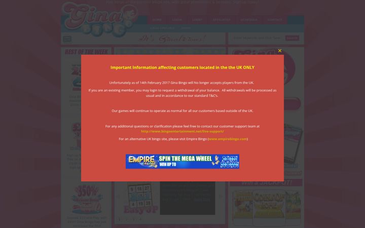 Screenshot of ginabingo.com