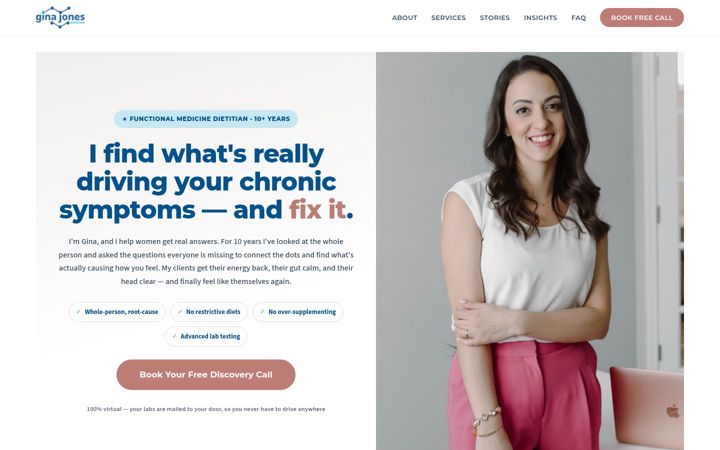 Screenshot of ginajonesnutrition.com