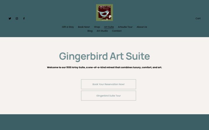 Screenshot of gingerbirdartsuite.com
